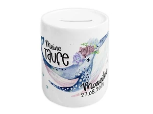 Spardose zur Taufe personalisiert, Blumen Wal ♥ Taufgeschenk ♥ Geldgeschenk - Bild 1 von 5
