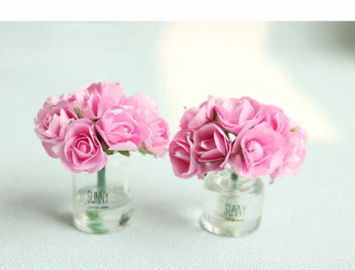 2PC Dollhouse Miniature 1/6 Scale Rose Glass Bottle Flower Arrangement Accessory - Image 1 of 4