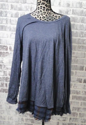 Camisa de salón Natural Reflections para mujer 1X manga larga gris/azul Foto 1 de 4