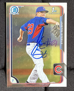 Justin Steele Signed 2015 1st Bowman Chrome Chicago Cubs Team Card (IP Auto)