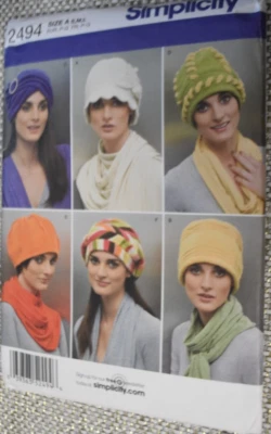 Simplicity Pattern 2494 Fleece Hats S M L Roaring 20’s Turban Fleece Hats Uncut - Image 1 of 2