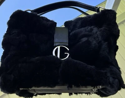 Guy Laroche French Design Blk Chinchilla Rex Rabbit Fur-Italian Leather Handbag - Photo 1/4