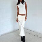 Women Y2k Summer Style Slim Skirt Set With Turtleneck Top For Trendy Look
