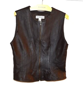 Chaleco con cremallera para mujer Amanda Smith marrón oscuro cuero genuino talla 8 - Imagen 1 de 4