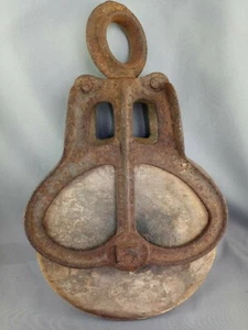 Antique Cast Iron Pulley wood wheel P6 10in preowned - Foto 1 di 12