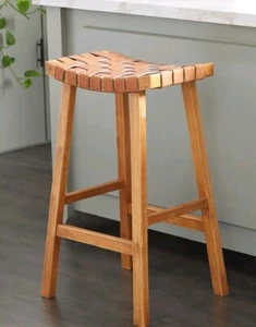 Brown Wood Handmade Woven Seat Bar Stool Brown 18 x 11 x 30 - Picture 1 of 3
