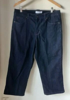 JACLYN SMITH 蓝色卡普里裤女式 12 码牛仔腿开衩翻盖口袋 32x20 — 第 1/4 张图片