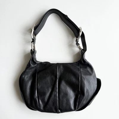 Yves Saint Laurent FW2003 Nadja Leather Shoulder Bag Black Ruffle Design Used - Image 1 of 4