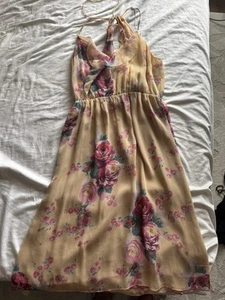 Meadow Rue Spring Silk Dress Womens 6 Yellow Floral Blouson Ruffle Anthropologie - Picture 1 of 8