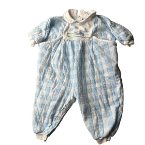 Mameluco vintage Baby Dior INFANT azul y blanco guinga de una pieza 0-3 m - Imagen 1 de 9