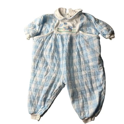 Vintage Baby Dior INFANT Blue and white Gingham One Piece Romper 0-3m - Image 1 of 4
