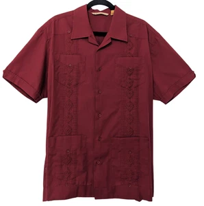 The Havanera Co. Men's Cuban Style Button Up Shirt Large/L Dark Red Short Sleeve - Picture 1 of 7