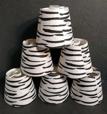6 Chandelier Slide On 2" Tall 2.5" Dia Paper Shades Zebra Print For String Light - Image 1 of 4