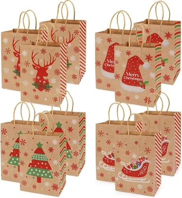 Bolsas pequeñas de regalo de Navidad 12 piezas bolsas de papel Kraft con asas para envolver Foto 1 de 4