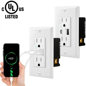 Quick Charge 3.0 USB A/C Electrical Outlet 15A TR Charging Receptacle w/Plate ×2 - Picture 1 of 12