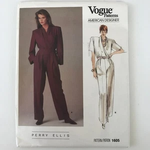 VTG Vogue 1605 Perry Ellis Sewing Pattern UNCUT Vneck Jumpsuit Size 12 34" Bust - Picture 1 of 6
