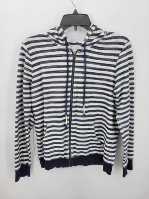 Lucky Brand Hoodie Womens Medium Blue White Stripe Hooded Full Zip Beachy - Image 1 of 4