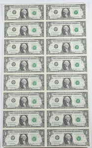 Lot (16) 1993 $1 Dallas TX FRN Uncut Sheet *8573 - Picture 1 of 5