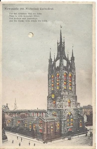 HOLD TO LIGHT - NEWCASTLE ON TYNE ST NICHOLAS CATHEDRAL VINTAGE POSTCARD - Picture 1 of 2