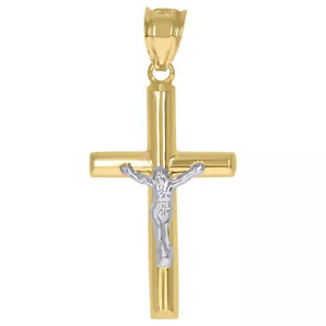 10kt Gold Two-Tone Mens Cross Crucifix Religious Charm Pendant - Picture 1 of 1
