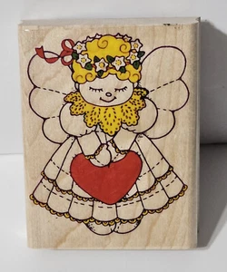 Impresionantes estampillas estampillas de goma montadas en madera - ángel/corazón - Imagen 1 de 2