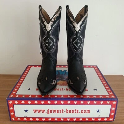 GO WEST BOOTS RIPORTO BLACK  PYTHON STITCHING SIZE 7.5 - Photo 1/4