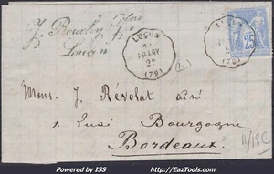 FRANCE N°78 SUR LETTRE AVEC CONVOYEUR STATION LUCON DU 22/11/1876 - Picture 1 of 2