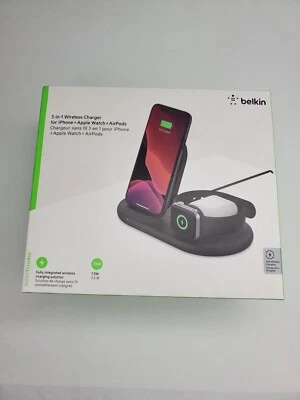 Cargador inalámbrico Belkin 3 en 1 soporte de carga rápida para Apple iPhone Watch Buds b Foto 1 de 2