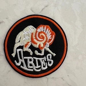 Aries Zodiac Sign Patch Black Orange-Trim Sewing & Craft Embroidered Sew-On - Picture 1 of 3