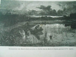 Gravure 1869 - Beaux Arts Un soir dans les Marais de Pugieux paysages - Foto 1 di 1