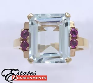 Anillo aguamarina, rubí, oro amarillo - Imagen 1 de 15