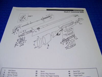 WEATHERBY MARK V AMERICAN & MARK XXII CLIP AUTO..LEGEND/EXPLODED VIEW (933EE) - Image 1 of 2