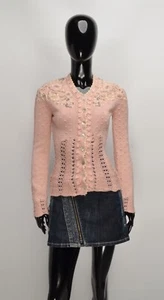 Cardigan Alpin De Luxe vintage Y2K Cottagecore maglia all'uncinetto ricamato floreale S - Foto 1 di 10