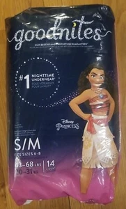 GoodNites 43-68lbs Disney Moana Nighttime Diaper Size 6-8 Underwear S/M 14 Ct. - Picture 1 of 4