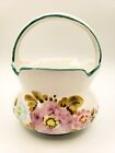 Italian Vintage Flower Art Pottery Floral Ceramic Basket Accent 6" Hand Painted 
