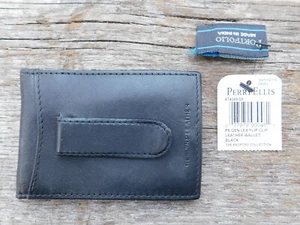 Perry Ellis Portfolio Leather Black Bi-Fold Wallet Bill Fold Ultra Thin 3.8x2.8" - Picture 1 of 2