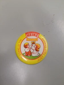 Vintage Heinz Postres Pinback Botón Todo lo que se necesita es solo dos batidos - Imagen 1 de 4