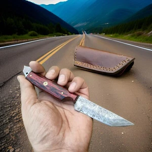 Red Wood Damascus trending functional edc Tanto blade hunting camping dash knife - Picture 1 of 8