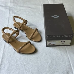 Bottega Veneta Sandals Womens 38.5 US 8.5 Vintage Sahara Tan Woven Strap Flats - Picture 1 of 10