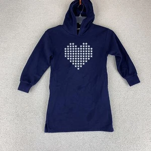 Gap Kids Pullover Hoodie Girls Medium 8 Navy Long Sleeve Heart Stars Print - Picture 1 of 7