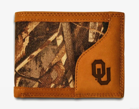 Oklahoma Sooners Bi-Fold Realtree Max-5 Camo & Leather Wallet Zep-Pro NCAA Lic Cover