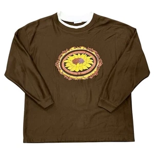 Vintage Bobbie Brooks Granny Sweatshirt Brown Fall Sunflower White Undershirt - Picture 1 of 7
