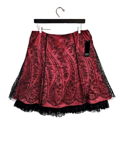 NWT Adrianna Papell Evening Skirt Sz 12 P Red Satin Black Tulle Glitter Holiday - Picture 1 of 7
