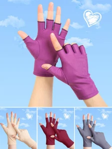 Fingerless Sun Protection Gloves Women Half Finger Sunscreen Anti-UV Gloves Soft - Picture 1 of 26