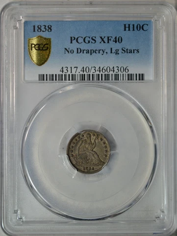 1838 Seated half dime, No Drapery, PCGS XF40..........Type Coin Company Cover