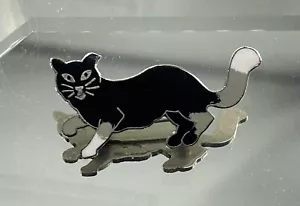Spilla Spilla Vintage Tabby Nero e Grigio Happy Lazy Cat Smalto MCM Tono Argento - Foto 1 di 5