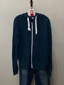 H & M Deep Green Blue Zippered Hoody SWEATER Large L  - Picture 1 of 6