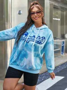 Women's Blue Tie Dye Drawstring Hoodie Select Your Size Size Chart Provided - Picture 1 of 4