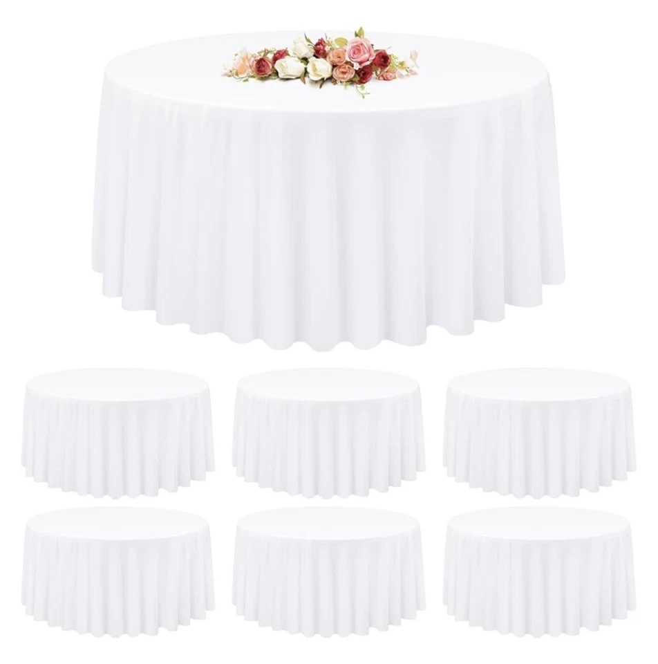 120” Polyester White Table Cover Cloths Wedding Party Decoration Table Cloth - Image 1 of 4