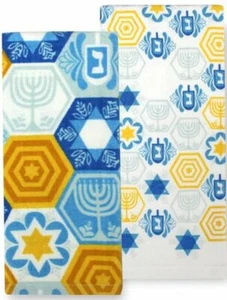 2 DIFFERENT COTTON TERRY TOWELS (16.5"x26") HANUKKAH THEME, DREIDELS & STARS,KO - Picture 1 of 16